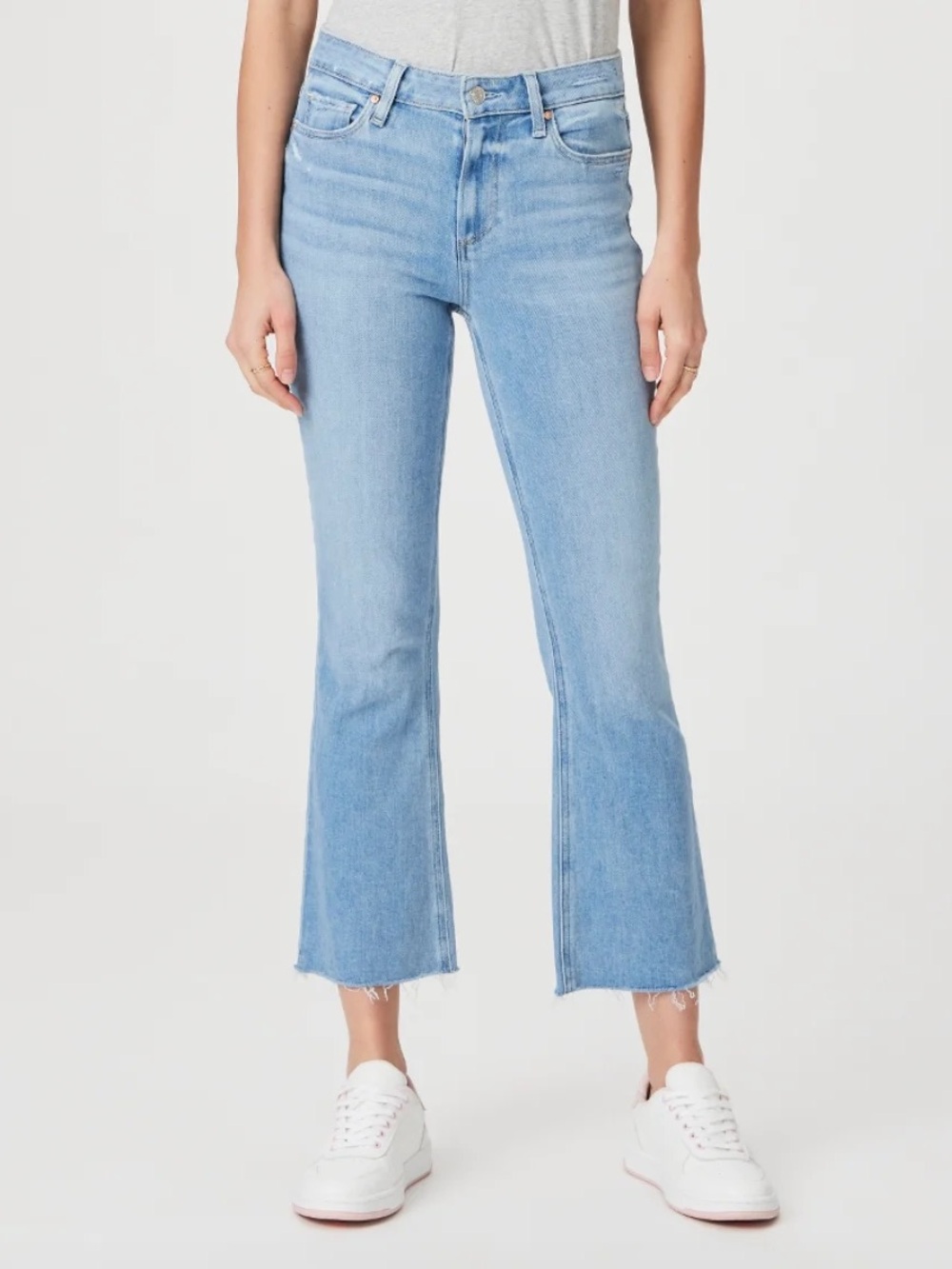 Paige Colette Crop Flare Jeans Women’s Size 30 Helena Wash Stretch Denim Frayed